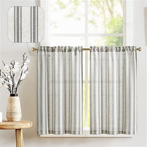 Jinchan Kitchen Curtains Linen Tier Curtains Striped Cafe Curtains 24