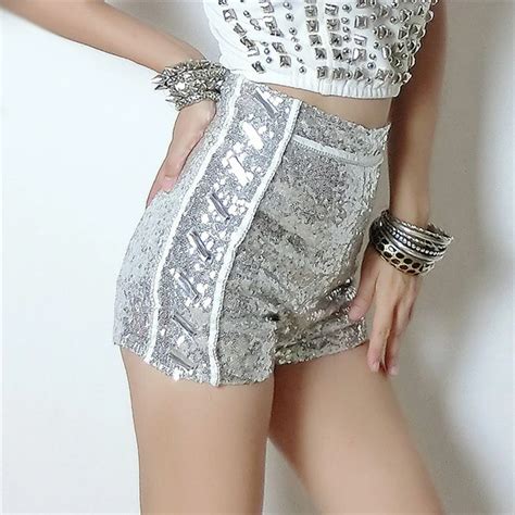 Sexy Silver Sequin Shorts Disco Shorts Women Clubwear High Waist Booty