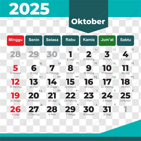 Kalender 2025 Oktober Iklan Clipart Indonesia Vektor Kalender 2025