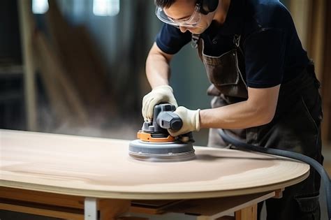 Un Carpintero Experto Perfecciona Una Tabla De Madera Con Una Lijadora