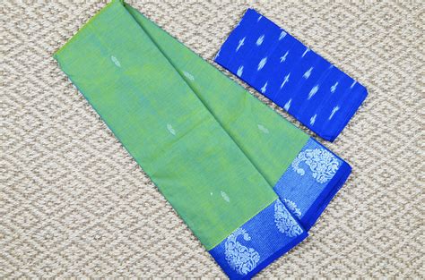 Tvis And Bliss Dual Shade Green And Peacock Blue Pure Kanchi Cotton