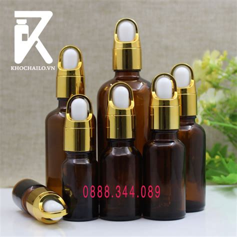 CHAI TINH DẦU THUỶ TINH NÂU KHOEN QUAI XÁCH VÀNG 5ML 10ML 20ML30ML