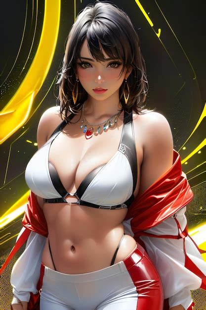 Premium Ai Image A Woman In A Bikini Top And White Shorts Posing For