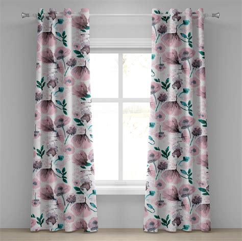 Ambesonne Floral Grommet Curtain Pastel Dreamy Poppy Garden 50x72