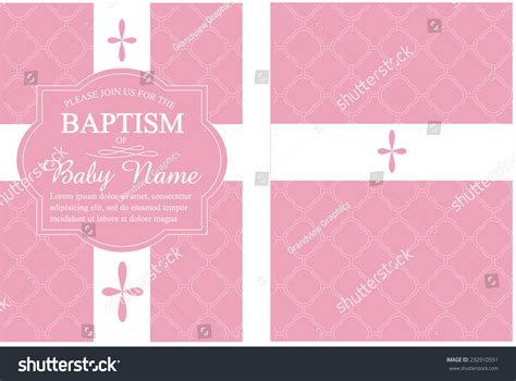 Pink Girls Baptismchristening Invitation With Quatrefoil Background Vector 232910551