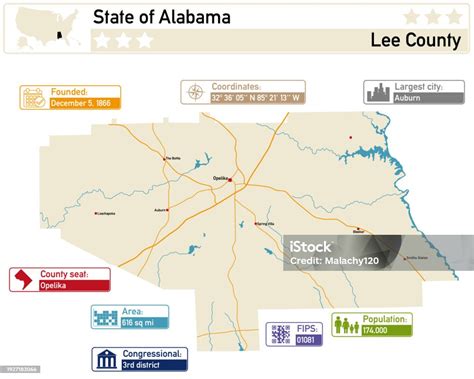 Detailed Infographic And Map Of Lee County In Alabama Usa Stock Illustration Download Image