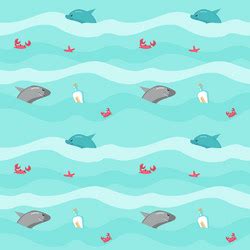 Seamless Pattern With Flock Of Cute Cartoon Sharks