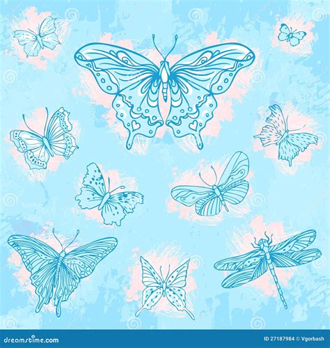 Vintage Hand Drawn Butterflies Set Stock Vector Illustration Of Classic Advertising 27187984