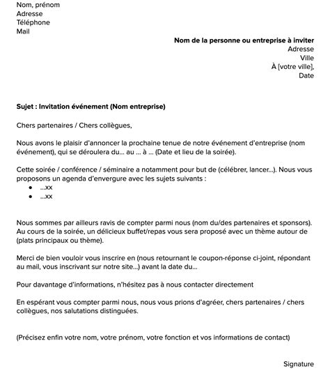 Rédiger une invitation pour une soirée professionnelle modèle à utiliser