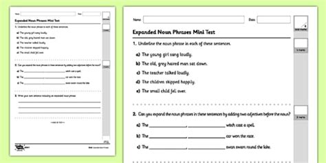 Spag Mini Test Expanded Noun Phrases Teacher Made