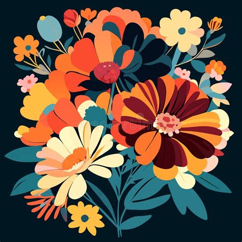 Floral Bouquet In Retro Style Hand Drawn Vector Illustration Stock Vector Illustration Of