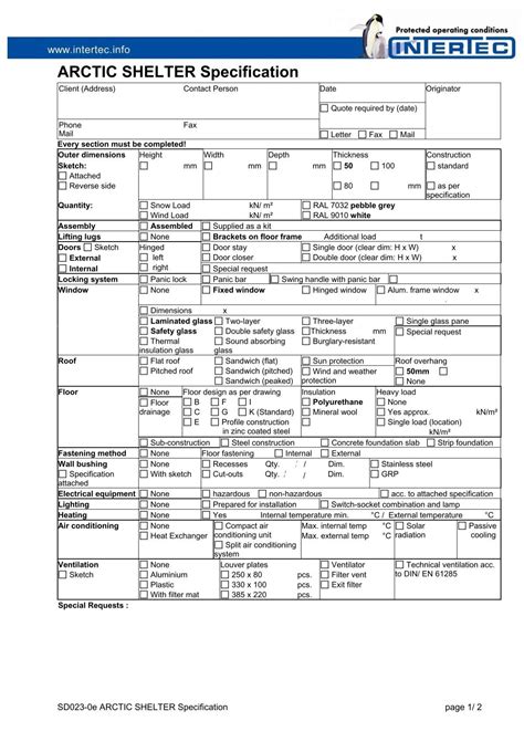 ARCTIC SHELTER Specification