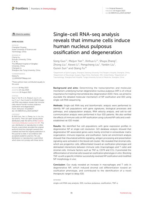 Pdf Single Cell Rna Seq Analysis Reveals That Immune Cells Induce Human Nucleus Pulposus