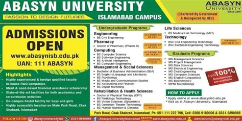 Abasyn University Sub Campus Au Online Admission For Bs