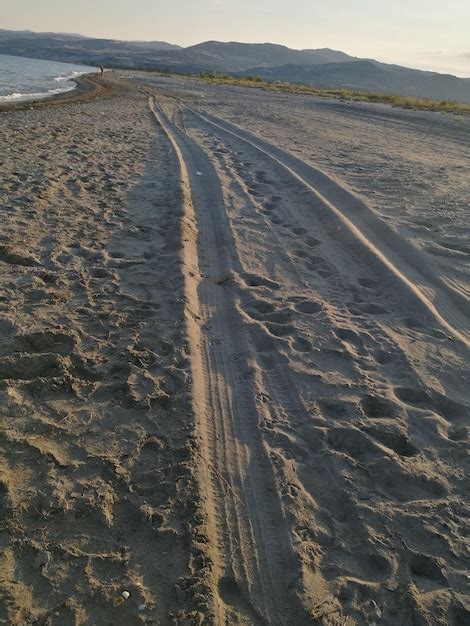 Premium Photo Tire Tracks On Beach Against Sky