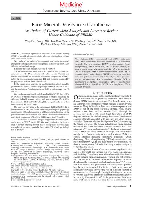 Pdf Bone Mineral Density In Schizophrenia An Update Of Current Meta