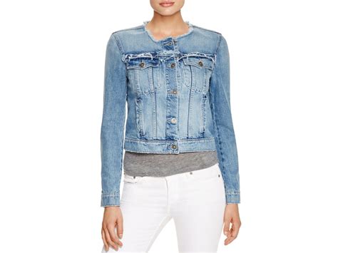 Paige Denim Alondra Frayed Collarless Denim Jacket In Blue Lyst