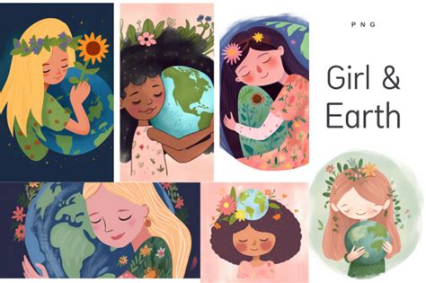 Girl Love Earth Plannet Nature Watercolo Graphic By Prints And The