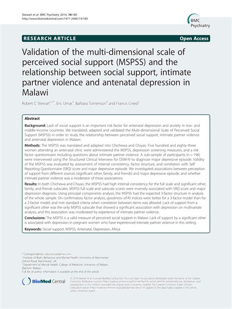 Pdf Validation Of The Multi Dimensional Scale Of Perceived Social