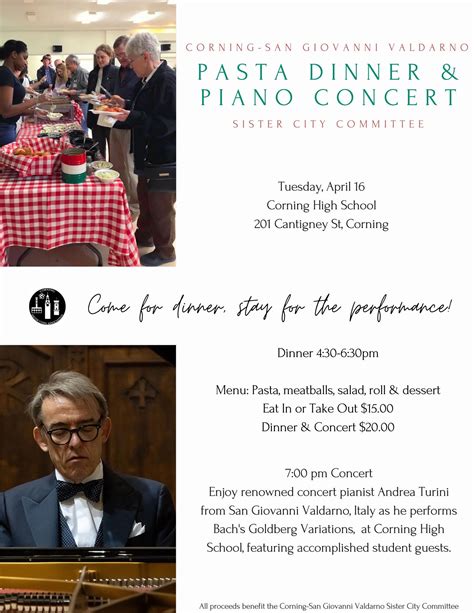 Corning San Giovanni Valdarno Pasta Dinner And Piano Concert The Arts