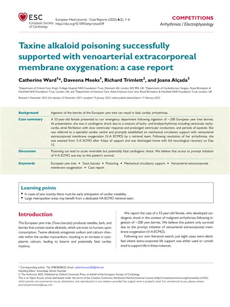 (PDF) Taxine alkaloid poisoning successfully supported with V-A ECMO: a case report