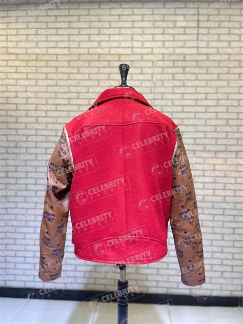 Women Mcm Phenomenon Red Logo Biker Jacket Mlj