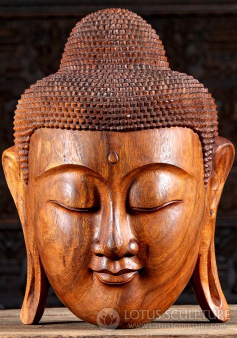 Wood Buddha Face Wall Hanging Hand Carved From One Piece Of Suar Wood