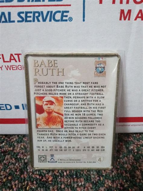 Metallic Impressions Babe Ruth Cooperstown Collection Metal Card