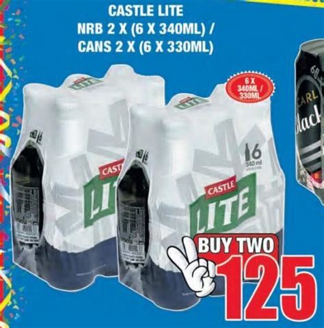 Castle Lite NRB 2 X 6 X 340ml Cans 2 X 6 X 330ml Offer At Boxer Liquors