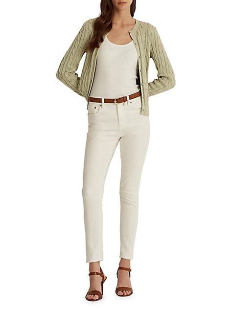 Lauren Ralph Lauren Slim Fit Roundneck Cable Knit Cotton Cardigan Thebay