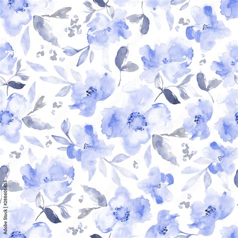 Indigo Blue Watercolor Flower Wallpaper Background Seamless Floral Pattern Blue Flower