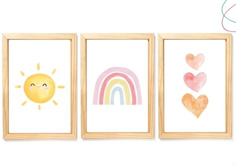 Kit 3 Quadros Decorativos arco íris boho sol Escandinavo Elo7