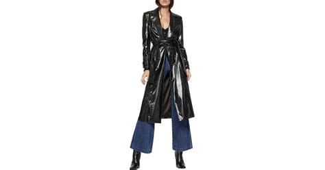 Bardot Croc Embossed Faux Leather Trench Coat In Black Lyst