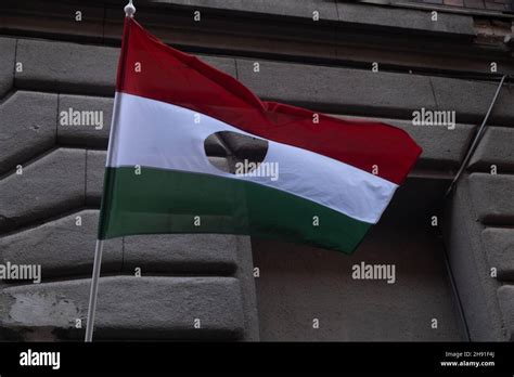 Hungarian National Flag With Hole Outdoor Hungary Flag Stock Photo Alamy