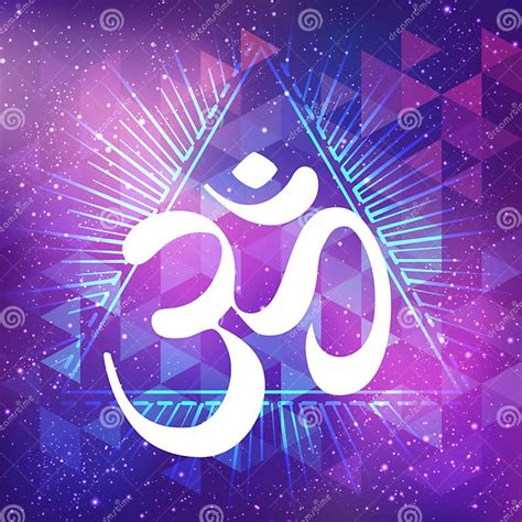 Hand Drawn Ohm Symbol Indian Diwali Spiritual Sign Om Over Abstract