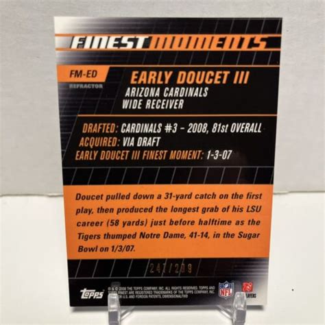 Topps Finest Finest Moments Blue Refractor Fm Ed Early Doucet