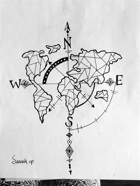 Map And Compass Line Art Black Pen Drawing Compass Drawing Compass Art Black Pen Drawing