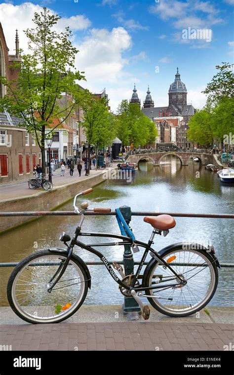 Amsterdam bike on the canal bridge, Holland, Netherlands Stock Photo ...