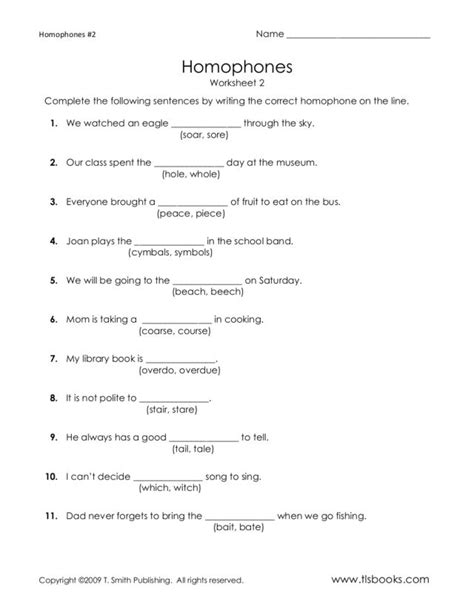 Homophones Worksheet 2 Worksheet For 4th 5th Grade Lesson Planet