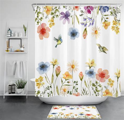 Nature Inspired Hummingbird Shower Curtain Set Vibrant Pink And Green