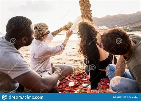 Group Of Multiracial Happy Friends Taking Selfie With Mobile Phone