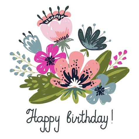 Feliz cumpleaños. arreglos de flores y hojas | Vector Premium