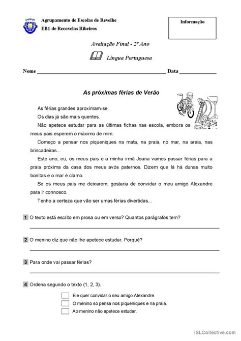 Ficha avaliaçao 2ano Português PLE apostilas pdf doc