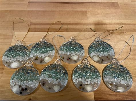 Coastal Christmas Beach Ornaments Crushed Glass Ornaments Etsy