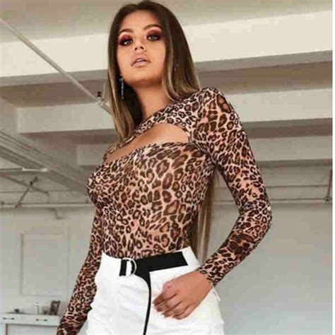 Tops Mesh Hollow Out Leopard Print Bodysuit Poshmark