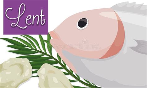 Fasting Bread Fish And Palm Leaves For Lent Season Vector