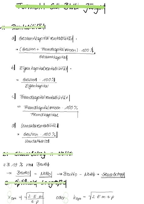Formeln Grundlagen Betriebswirtschaftslehre BWL Studocu
