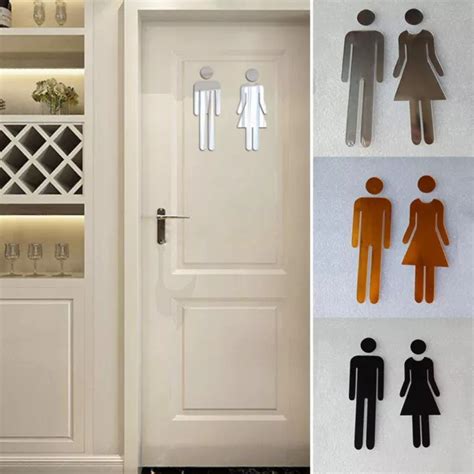 Brand New Sticker Toilet Sign Signage Wc Door Pair D Acrylic