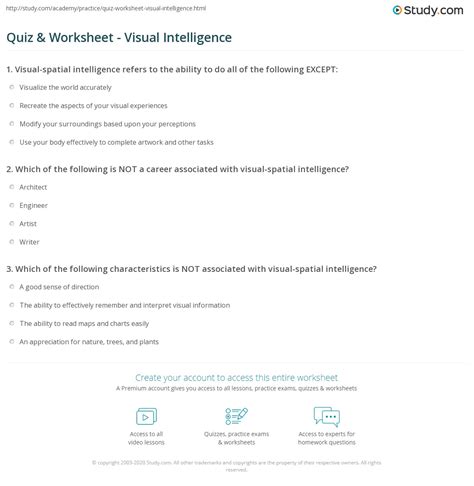 Quiz & Worksheet - Visual Intelligence | Study.com