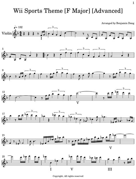 Wii Sports Theme F Major Advanced Sheet Music For Violin